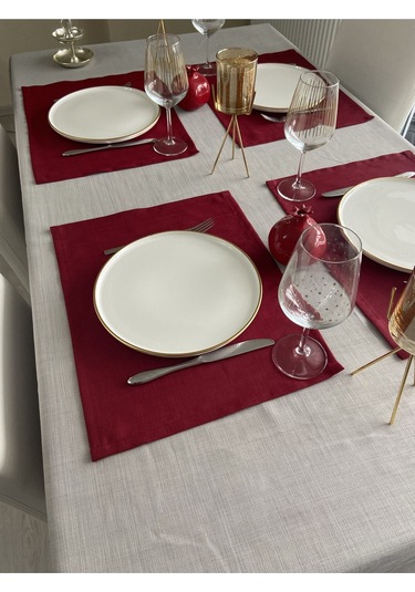 Keten Görünümlü Simsiz Begonvil Masa Örtüsü Taş Gri