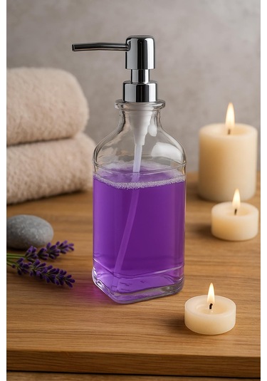 Cam Kare Sıvı Sabunluk 750 Ml Renkli