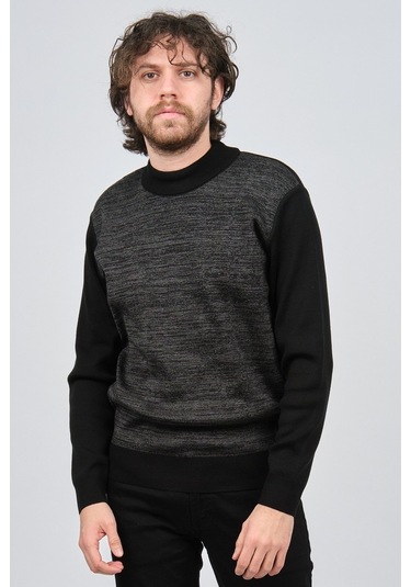 Haki Triko Erkek Yarım Balıkçı Yaka Desenli Kazak 60872013 Siyah Siyah