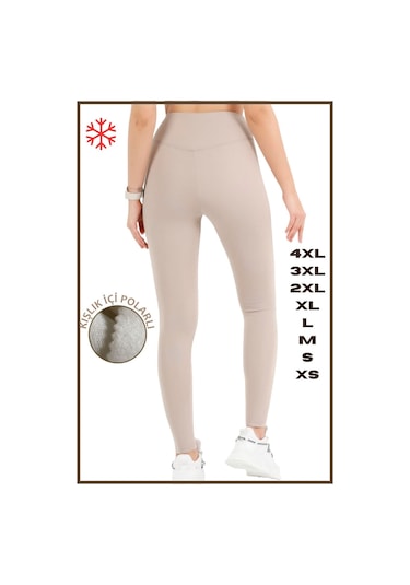 Kadın Kışlık Içi Polarlı Yüksek Bel Toparlayıcı Tayt Lacivert Curve High Waist Fleece Winter 1043 Taş