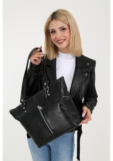 Derinss Leather DERİNSS DKB579 Hakiki Deri Siyah Kadın El ve Omuz Çantası