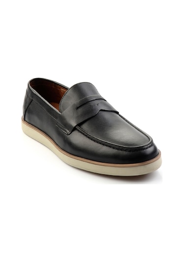 Bambi Siyah Hakiki Deri Erkek Loafer Ayakkabı E01054171341 Siyah