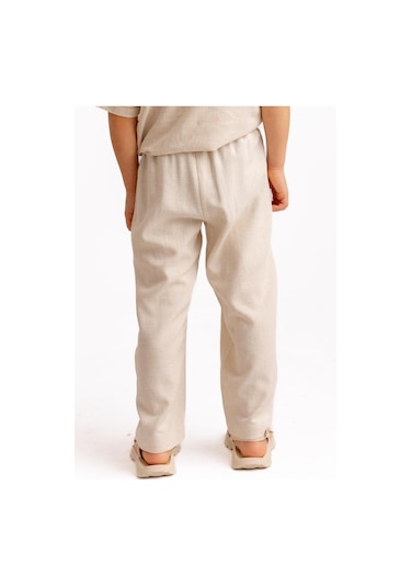 Oliven The Kid Unisex Klasik Keten Pantolon Naturel Naturel Bej