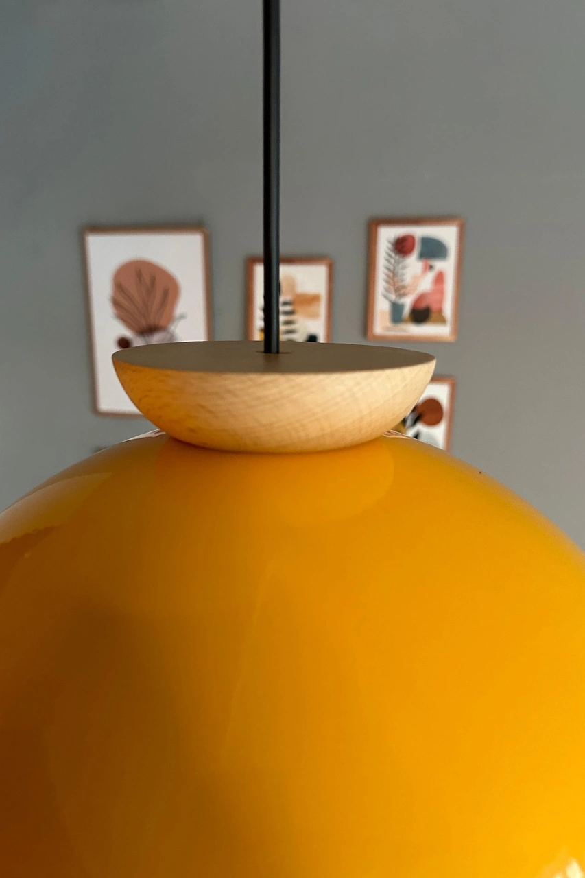 Yimpi Sarı Avize Ahşap Tekli Sarkıt Salon Kuaför Cafe Dekoratif Aydınlatma Pastane SARI