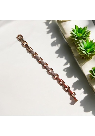 Kırmızı Sanat Evi Juping Beşli Gold Taşlı Şık Klipsli Çelik Bileklik