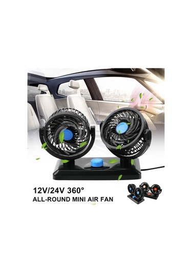 Huxın Hx-t303 6.5w 360 Derece Ayarlanabilir Dönüşlü İki Kafalı Düşük Gürültülü Mini Elektrikli Araba Fanı, Dc12v