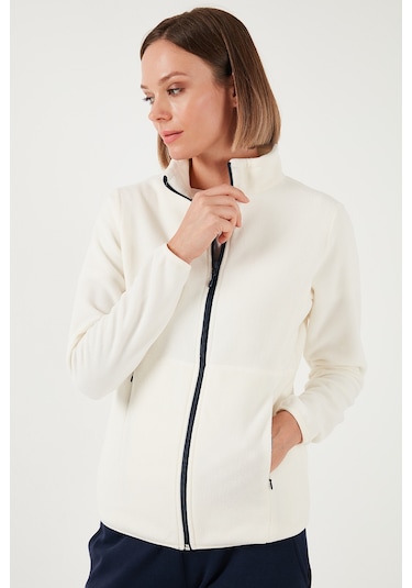 Lela Slim Fit Anti-Pilling Tüylenme Yapmayan Fermuarlı  Polar Bayan Hırka 5907012 Ekru