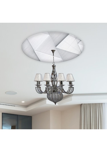 Cam Avize Göbeği | Gümüş Desen | Çap50Cm Gümüş