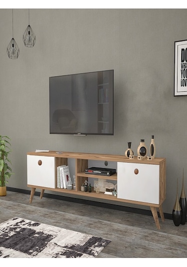 Mbes Mobilya Esin Atlantik-Beyaz 160 Cm Tv Ünitesi(Atlantik Çam)