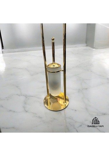 İsaoğlu Yapı Gold Kova Banyo Seti Klozet Fırçası Tuvalet Kağıtlığı Komple Pirinç Set Gold Banyo Gold Altın