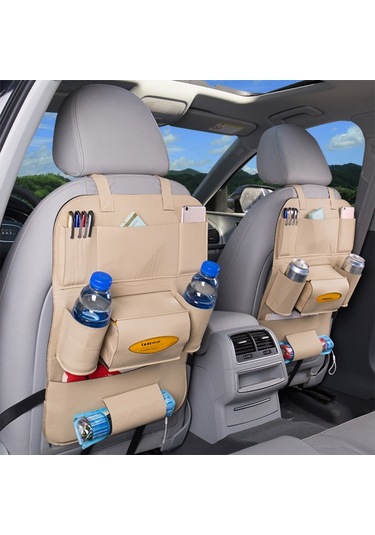 Pu Deri Araba Koltuğu Arkası Düzenleyici Arka Koltuk Saklama Kutusu Bej
