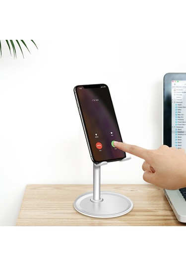 Honmex Alüminyum Standart Telefon Ve İpad Tutucu - 45 Derece Açı Ayarlı, Dürtüye Dayanıklı, Şarj Portu Uyumlu, Gümüş