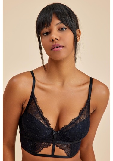Roma Siyah Dantelli Dolgusuz Toparlayıcı Büstiyer Sütyen siyah