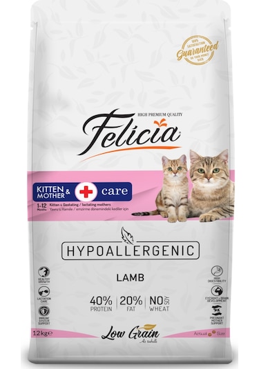 Felicia Kitten & Mother Kuzu Etli Düşük Tahıllı Yavru Kedi Maması 12 KG