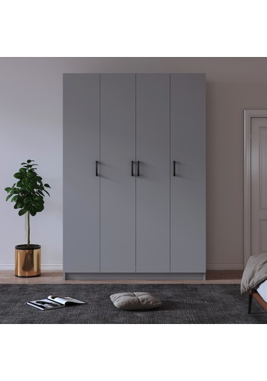 %100 Mdflam 4 Kapaklı Gardrop 120cm G-08 Gri