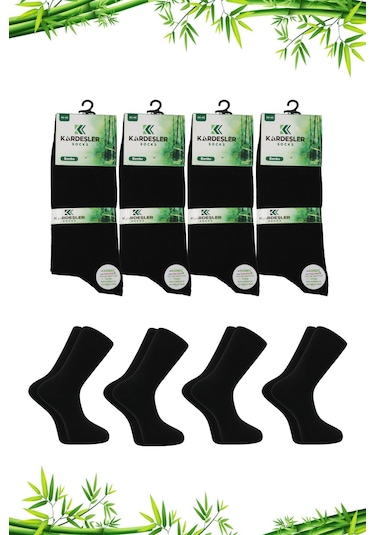 Bambu Erkek Soket Uzun Düz Siyah Çorap Dikişsiz 4'lü Paket Siyah