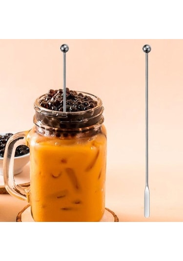 Gümüş Paslanmaz Çelik Karıştırma Çubuğu Rahat Kavrama Uzun Saplı Kahve Süt Kokteyl Şarap Karıştırma Çubuğu Gümüş