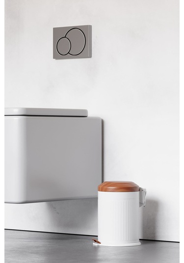 Zift Unique Paslanmaz Çelik Ahşap Kapak Desenli Vintage Çöp Kovası 5l Amortisör Yavaş Kapak Banyo-mutfak Kovalı Beyaz