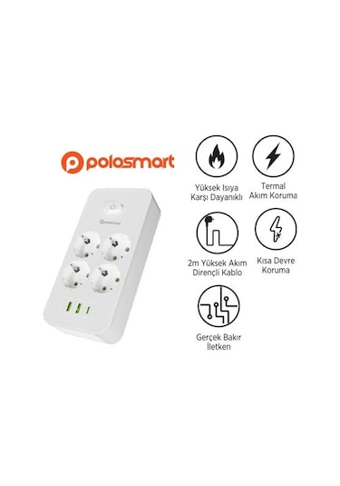 Polosmart Termal Akım Korumalı Uzatma Kablosu 2m Beyaz Mp17 2 M