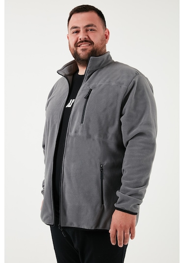 Buratti Regular Fit Dik Yaka Fermuarlı Büyük Beden Polar Erkek Hırka 5906028B Gri