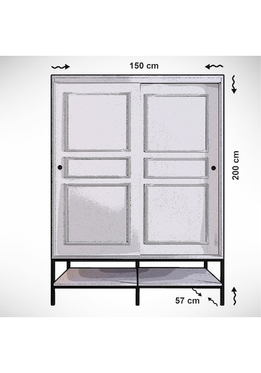 Pasific Home Martin 2 Kapaklı Sürgülü Gardırop Elbise Dolabı Parlak Beyaz 150 CM