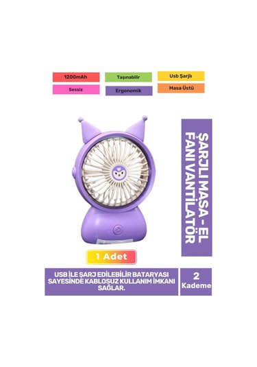 Sessiz 2 Kademeli Hafif Kablosuz 1200mah Pervaneli Taşınabilir Usb Şarjlı Masa El Fanı Vantilatör
