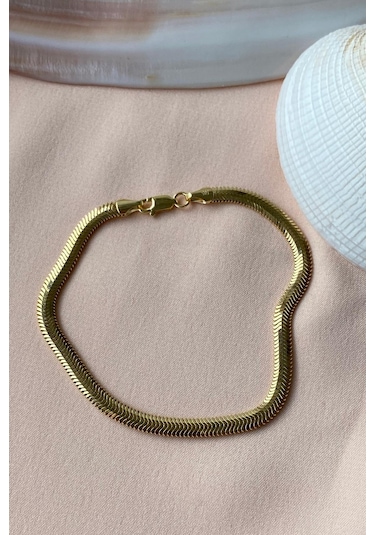 Zümrüt Sarraf 14 Ayar Yeşil Altın Kadın Tondo Ezme Zincir Bilekli Sarı Altın