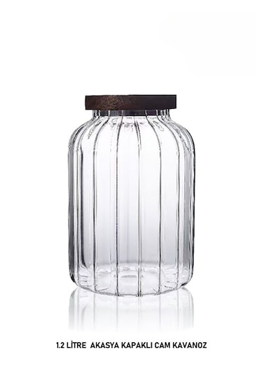 Mien Kavanoz Akasya Kapak 1200 Ml Mıen-1s09 Ahşap - Şeffaf