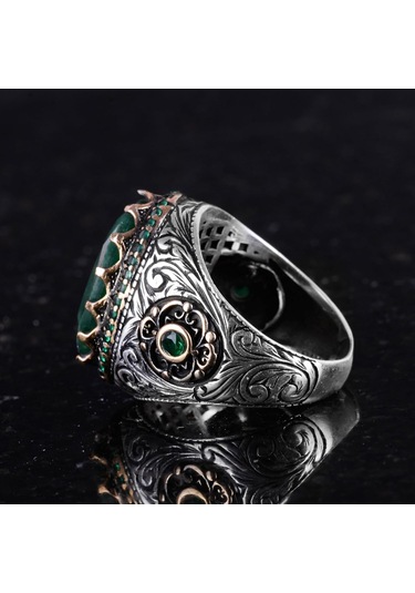 Gerçek Doğal Taş Yüzük - 925 Ayar Gümüş El Yapımı Yüzük Zümrüt Gümüş