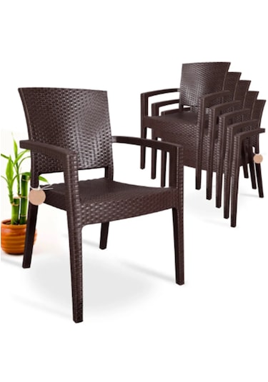 Rattan Victor Kollu Sandalye 6'lı Set Kahve