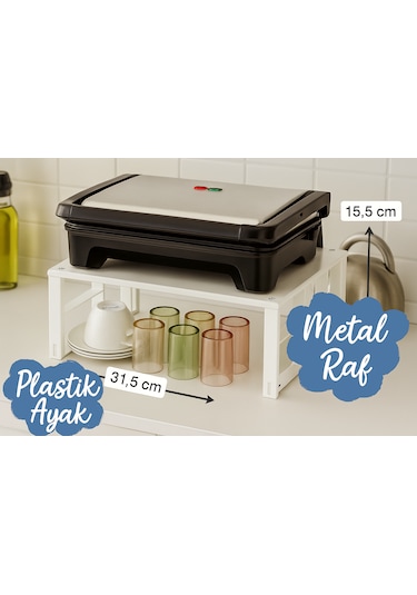 Metal Dolap İçi Raf, Bardak, Baharat, Tabak Düzenleyici Organizer, Alan Tasarrufu beyaz