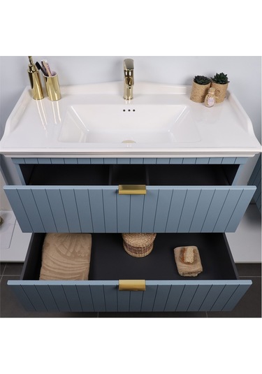 Kobos Noble 100 Cm Banyo Dolabı Seti Light Blue Mavi