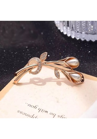 Villovatik Çiçek Buketi Broş 177075868 Altın Rengi