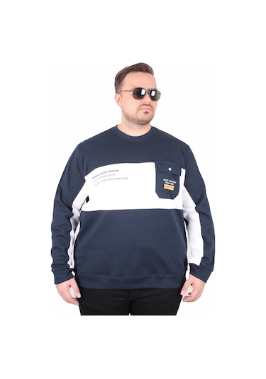 Starbattal Büyük Beden Bisiklet Yaka Cepli Sweat Double Face Pike 25702 Lacıvert Lacivert