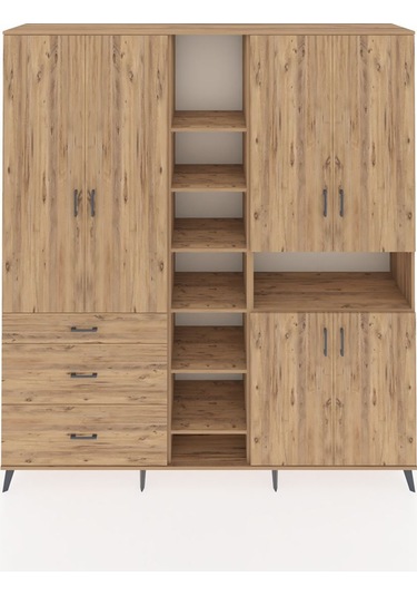 Hyperion Dolap 13 Raflı 3 Çekmeceli 6 Kapaklı 220x44x243 Çam-çam/çam Atlas Çam/atlas Çam