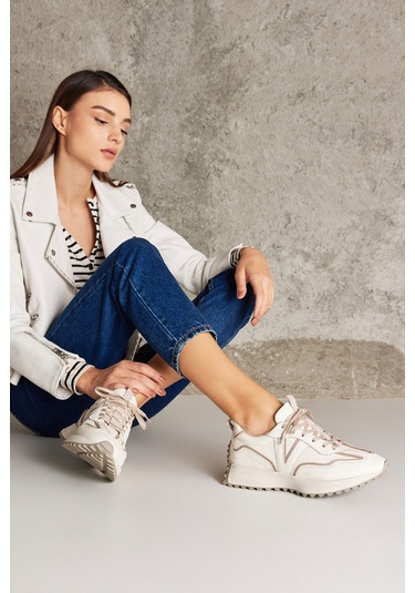 Ziya, Kadın Hakiki Deri Sneaker 1431000z4660 Krem 1231000 4660 004 Krem