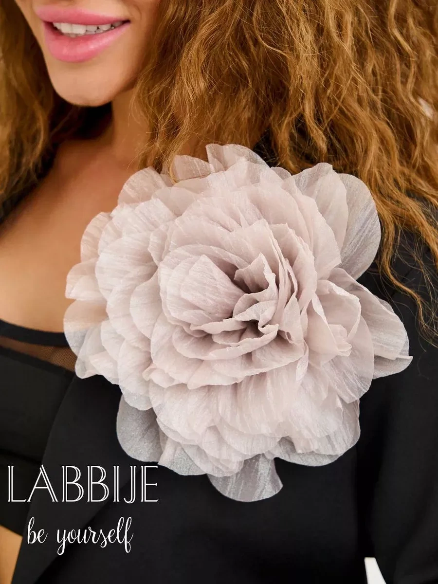 Labbıje Büyük Broş Kumaş Çiçek Fiyonk 216118725 Gri