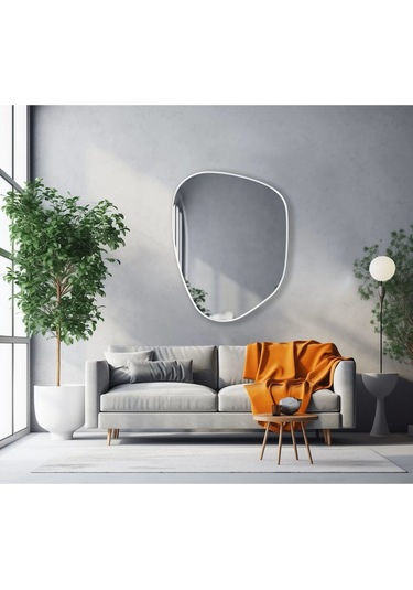 Asimetrik Ayna, Konsol Aynası, Dresuar Aynası, Duvar Aynası 75 X 55 Beyaz