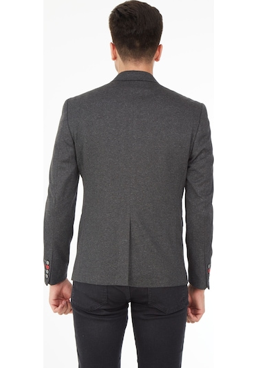 Sposo 5112  Dar Kalıp Örme Kumaş Siyah Erkek Blazer Ceket Siyah