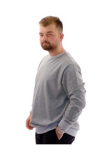 Mode Xl Büyük Beden Erkek Bisiklet Yaka Basic Sweatshirt U24174 Grimelanj Gri Melanj