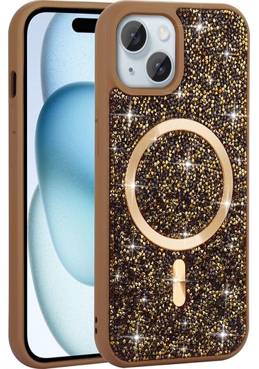 Ardemix İphone Uyumlu 14 Kılıf Pırlanta Tasarımlı Magsafe Şarj Özellikli Mozaik Silikon Kap Gri