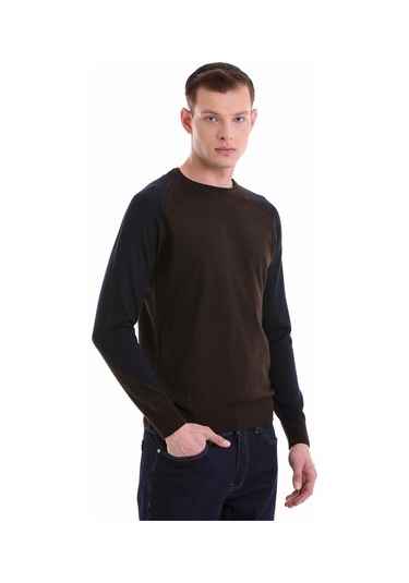 Hatemoğlu Kahverengi Regular Fit Jakarlı Bisiklet Yaka Yünlü Triko Kazak 3 Kahverengi