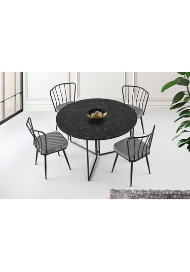 Çiçek Masa, Ay Sandalye, Siyah, 100x100 Siyah