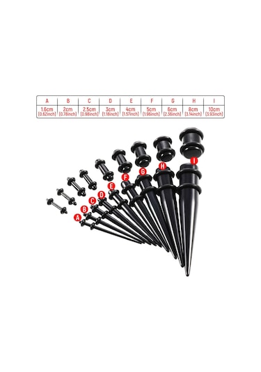 Homyl 18 Parça Kulak Göstergeleri Germe Kiti Fişler Konik 14g Siyah