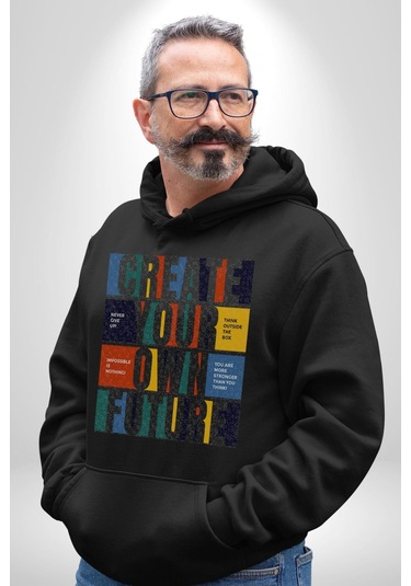 Geleçeği Seninle Planlayalım Kadın Erkek Siyah Kapüşonlu Sweatshirt Hoodie Siyah