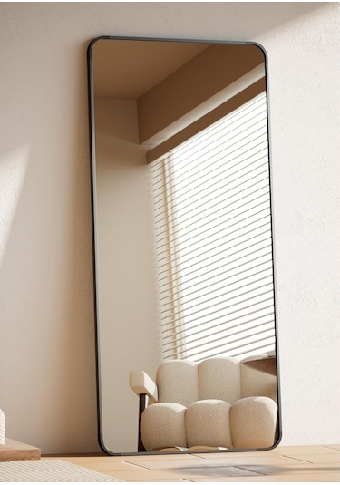 Pera 180x66 Yuvarlak Köşeli Yer Aynası Ayaklı, Asılı, Duvara Yaslı, Yatak Odası, Giyinme Odası Siyah