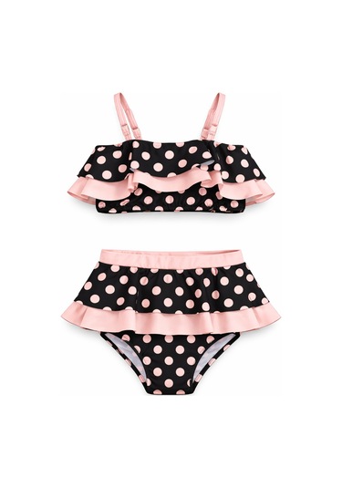 Beniizle Puan Desenli Kız Çocuk Bikini Takımı Siyah