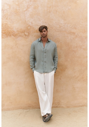 Mai Studios Co. Mai Collection Agnola Oversize Erkek Mint Keten Gömlek Mint
