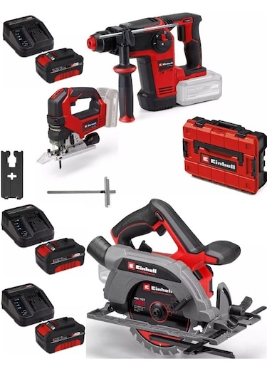 Einhell TP-HD 18/26 Bl Matkap + TP-CS 18/165 Li Bl Daire Testere + TP-JS 18/135 Bl Dekupaj 2x4.0AH Kömürsüz Set