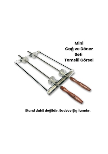 Mini Cağ Ve Döner Şişi Paslanmaz Çelik Şiş 57 Cm + 2 Adet Et Sıkıştırma Aparatı